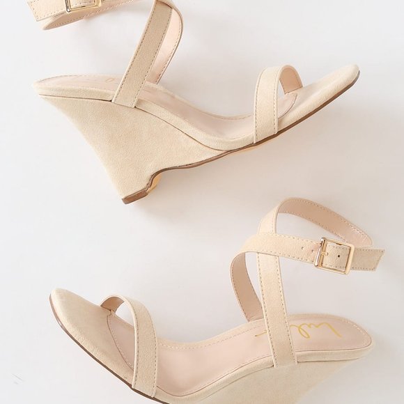 SAYDEE NATURAL SUEDE WEDGE SANDALS - LULUS - Picture 2 of 6